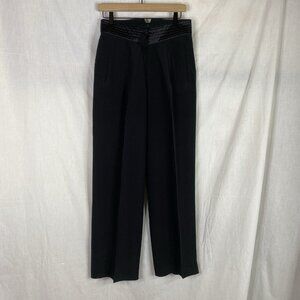90s Escada Couture Wide Leg Silk Pants Black Size 40 tassel zipper satin waist
